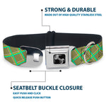 Dog Bone Seatbelt Buckle Collar - Wire Grid Tan/Green/Yellow