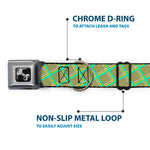 Dog Bone Seatbelt Buckle Collar - Wire Grid Tan/Green/Yellow
