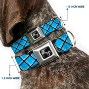 Dog Bone Seatbelt Buckle Collar - Wire Grid Baby Blue Black/White