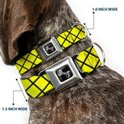 Dog Bone Seatbelt Buckle Collar - Wire Grid Yellow/Black/Gray