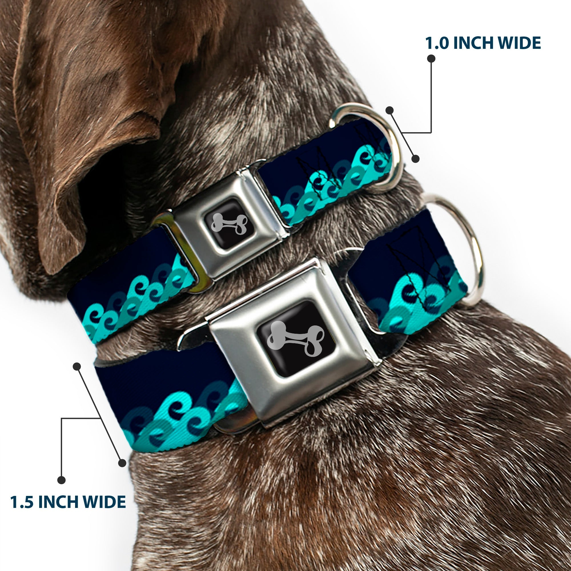 Dog Bone Seatbelt Buckle Collar - Waves Navy/Blue Shades