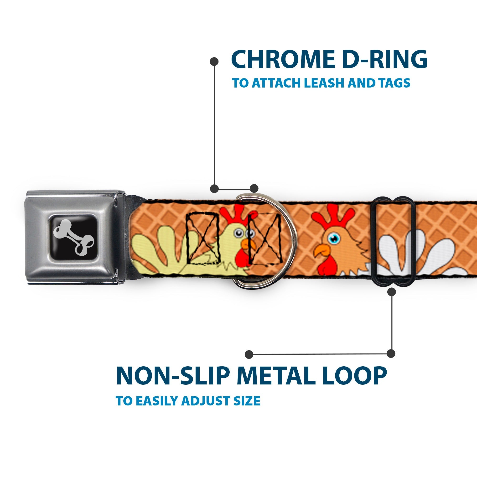 Dog Bone Seatbelt Buckle Collar - Waffle/Chicken Poses