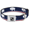 Load image into Gallery viewer, Dog Bone Seatbelt Buckle Collar - Wyoming Flags/WYOMING Typography
