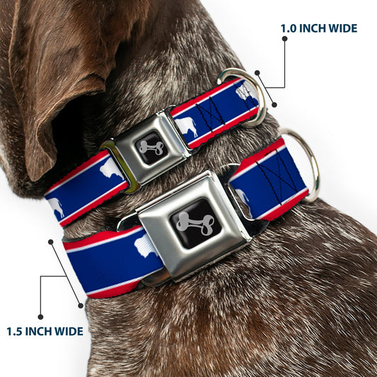 Dog Bone Seatbelt Buckle Collar - Wyoming Flags Bison Silhouette