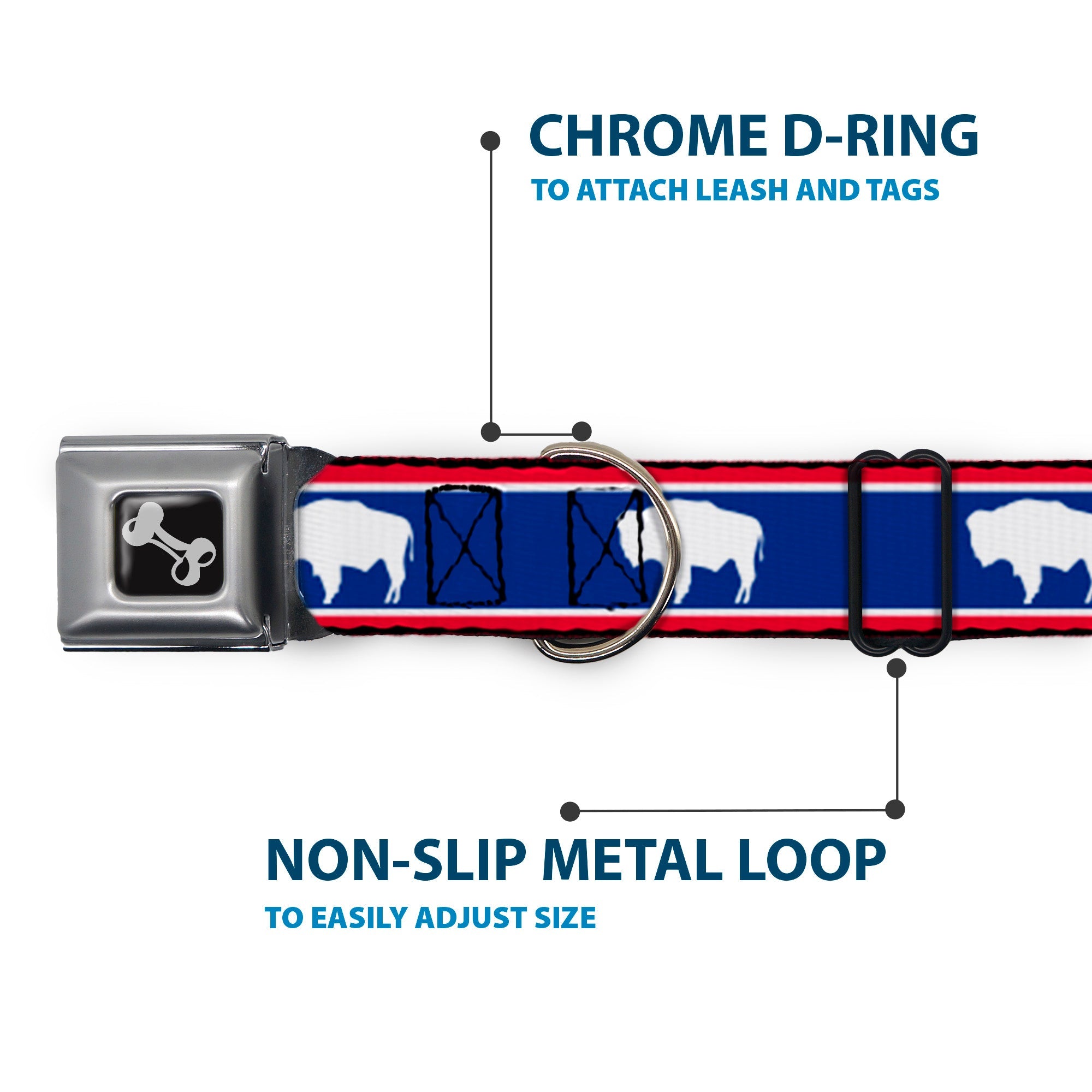 Dog Bone Seatbelt Buckle Collar - Wyoming Flags Bison Silhouette