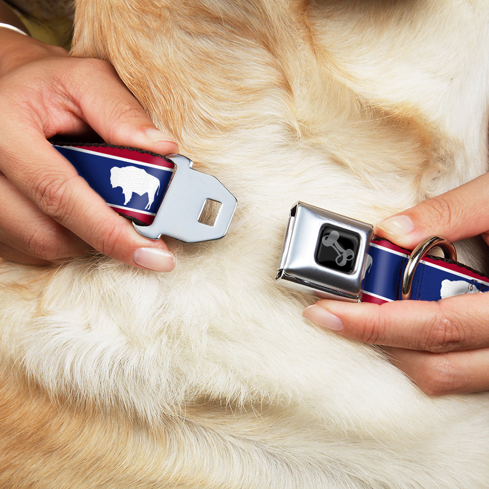 Dog Bone Seatbelt Buckle Collar - Wyoming Flags Bison Silhouette