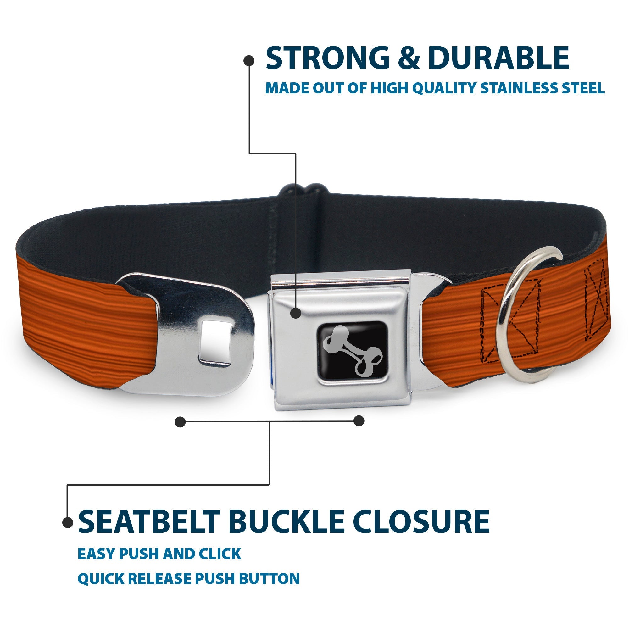 Dog Bone Seatbelt Buckle Collar - Wood Grain2 Horizontal Reddish Brown