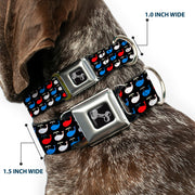 Dog Bone Seatbelt Buckle Collar - Whales Navy/Red/White/Blue