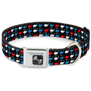 Dog Bone Seatbelt Buckle Collar - Whales Navy/Red/White/Blue