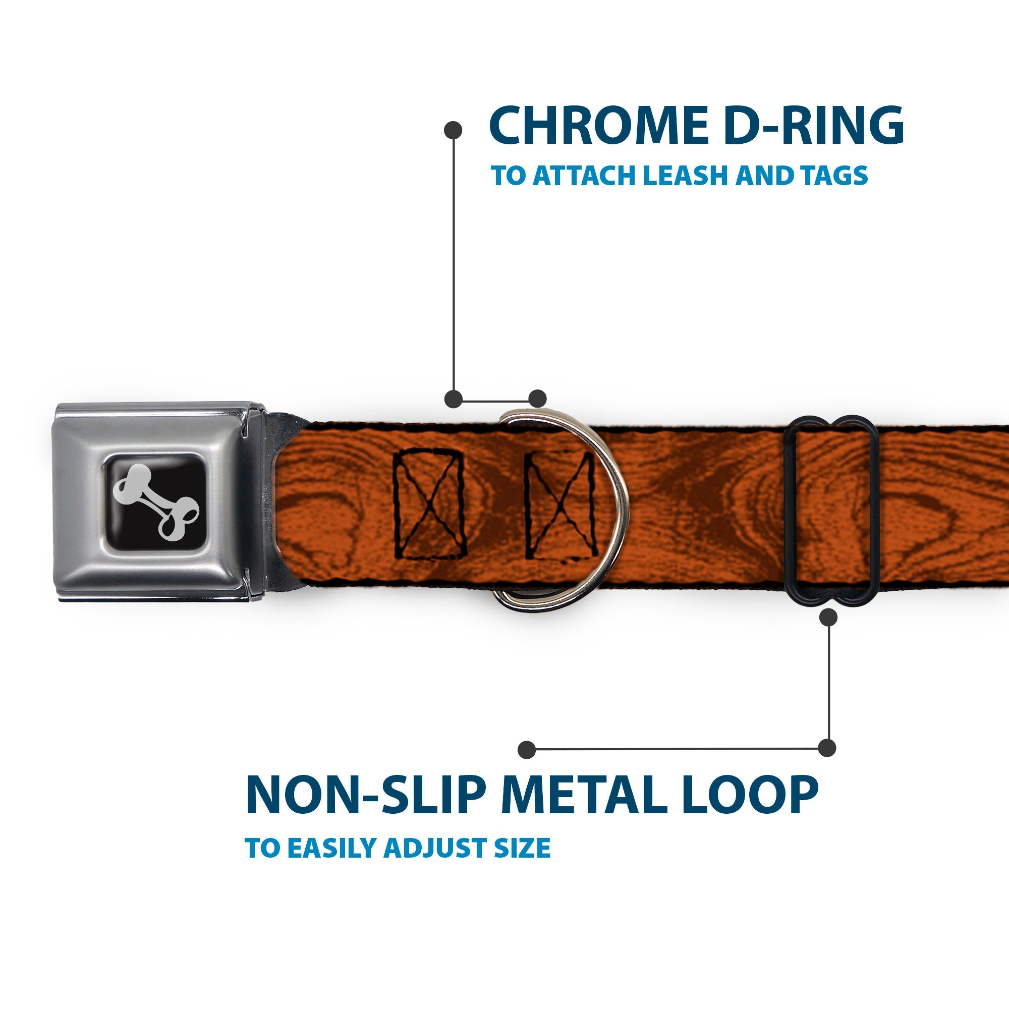 Dog Bone Seatbelt Buckle Collar - Wood Grain Cherry Wood