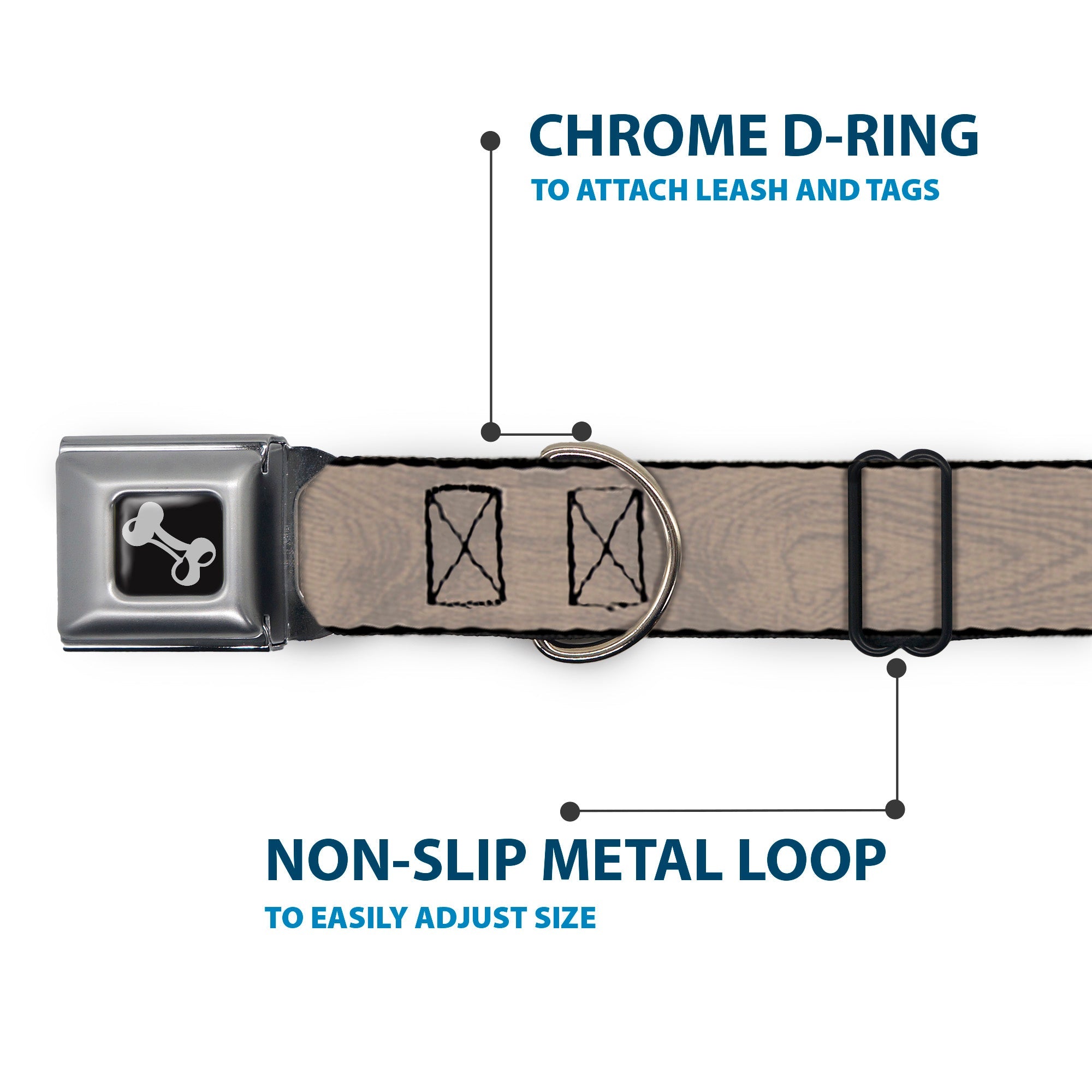 Dog Bone Seatbelt Buckle Collar - Wood Grain White Oak