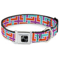 Load image into Gallery viewer, Dog Bone Black/Silver Seatbelt Buckle Collar - Weave CLOSE-UP White/Pink/Orange/Aqua
