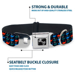 Dog Bone Black/Silver Seatbelt Buckle Collar - Whales Navy/Green/Blue/Red