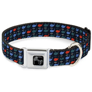 Dog Bone Black/Silver Seatbelt Buckle Collar - Whales Navy/Green/Blue/Red