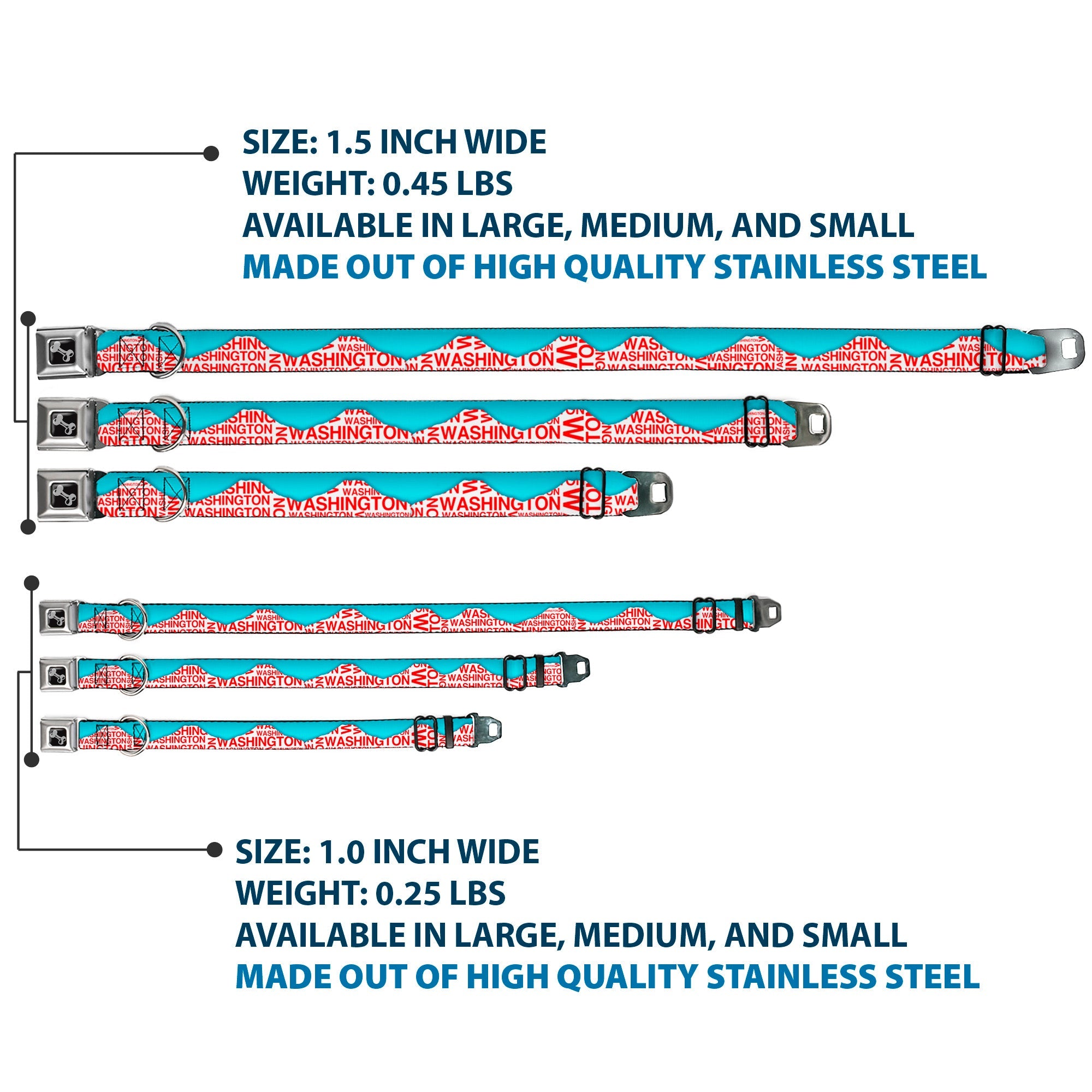 Dog Bone Seatbelt Buckle Collar - WASHINGTON Mountain Range Turquoise/White/Red