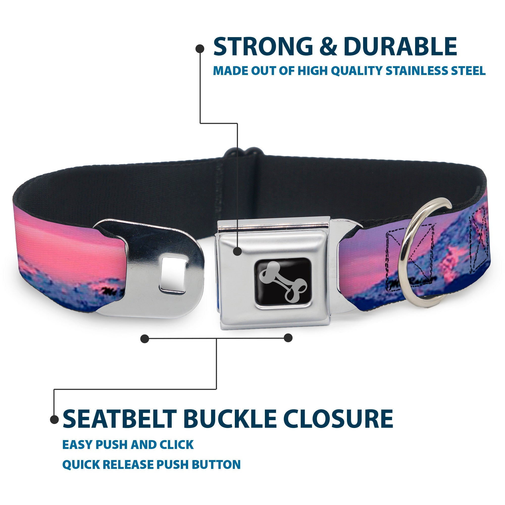 Dog Bone Seatbelt Buckle Collar - Washington MT. RAINIER Sunset Landscape