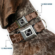 Dog Bone Black/Silver Seatbelt Buckle Collar - Western COWBOY Icons Collage Tan/Browns