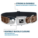 Dog Bone Black/Silver Seatbelt Buckle Collar - Western COWBOY Icons Collage Tan/Browns