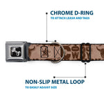Dog Bone Black/Silver Seatbelt Buckle Collar - Western COWBOY Icons Collage Tan/Browns