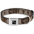 Load image into Gallery viewer, Dog Bone Black/Silver Seatbelt Buckle Collar - Western COWBOY Icons Collage Tan/Browns
