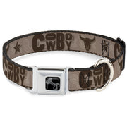 Dog Bone Black/Silver Seatbelt Buckle Collar - Western COWBOY Icons Collage Tan/Browns