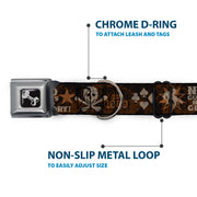 Dog Bone Black/Silver Seatbelt Buckle Collar - Western NO GUTS NO GLORY Skull and Crossbones Browns/Gray