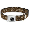 Load image into Gallery viewer, Dog Bone Black/Silver Seatbelt Buckle Collar - Western WHISKEY Star with Text Shadow Repeat Browns/Tan
