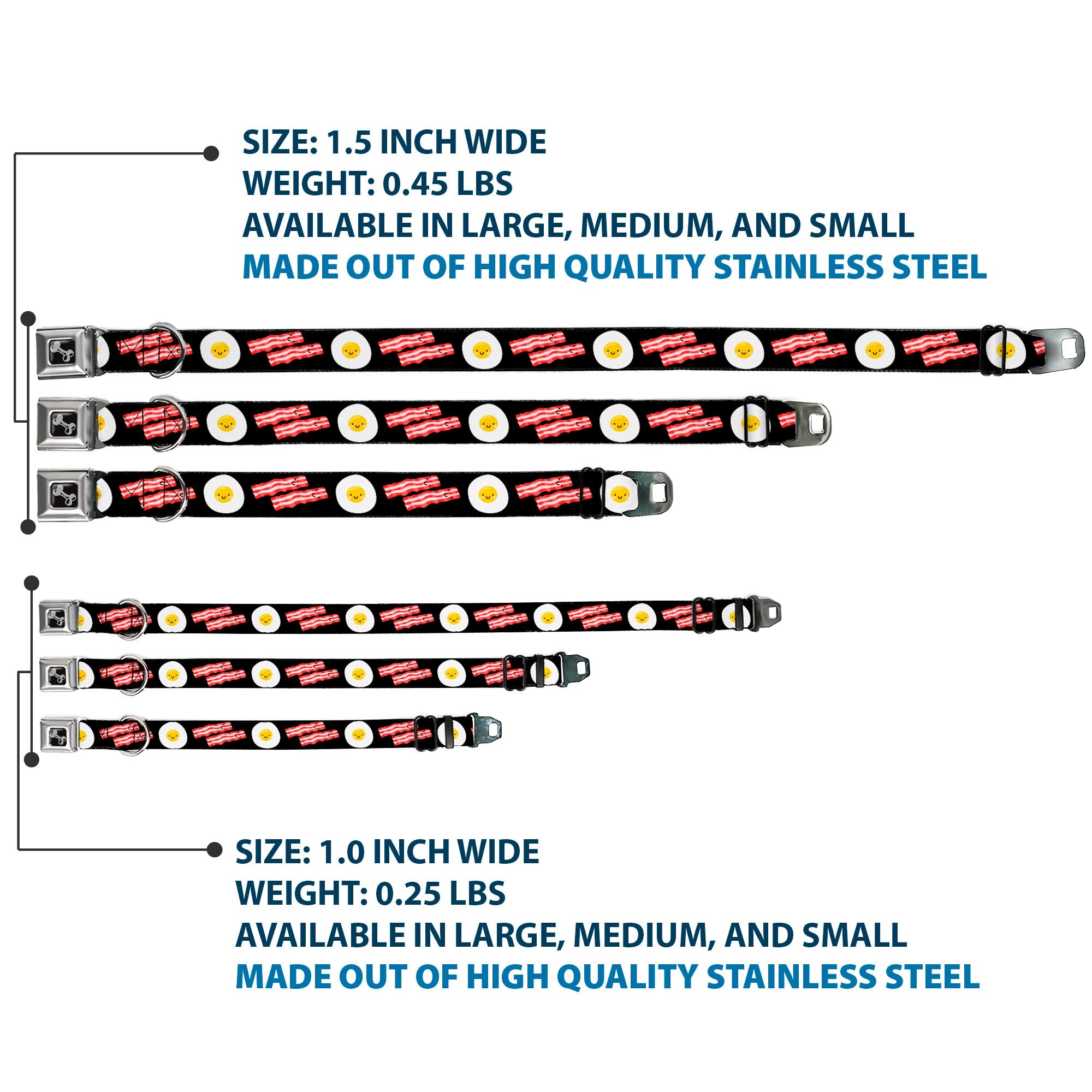Dog Bone Seatbelt Buckle Collar - Bacon & Eggs Black