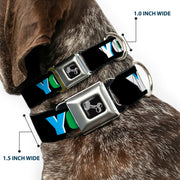 Dog Bone Seatbelt Buckle Collar - YOLO Black/Multi Color