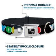 Dog Bone Seatbelt Buckle Collar - YOLO Black/Multi Color