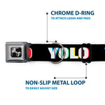 Dog Bone Seatbelt Buckle Collar - YOLO Black/Multi Color