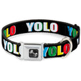 Load image into Gallery viewer, Dog Bone Seatbelt Buckle Collar - YOLO Black/Multi Color
