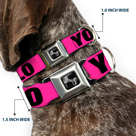 Dog Bone Seatbelt Buckle Collar - YOLO Pink/Black