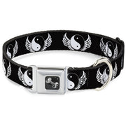 Dog Bone Seatbelt Buckle Collar - Yin Yang w/Wings Black/White