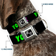 Dog Bone Seatbelt Buckle Collar - YOUR BOYFRIEND LOVES ME w/Kiss Black/Neon