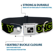 Dog Bone Seatbelt Buckle Collar - YOU ONLY LIVE ONCE Black/Neon Green