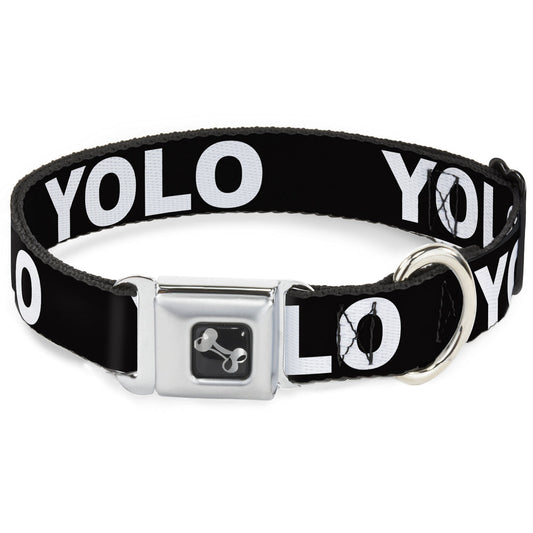 Dog Bone Seatbelt Buckle Collar - YOLO Black/White