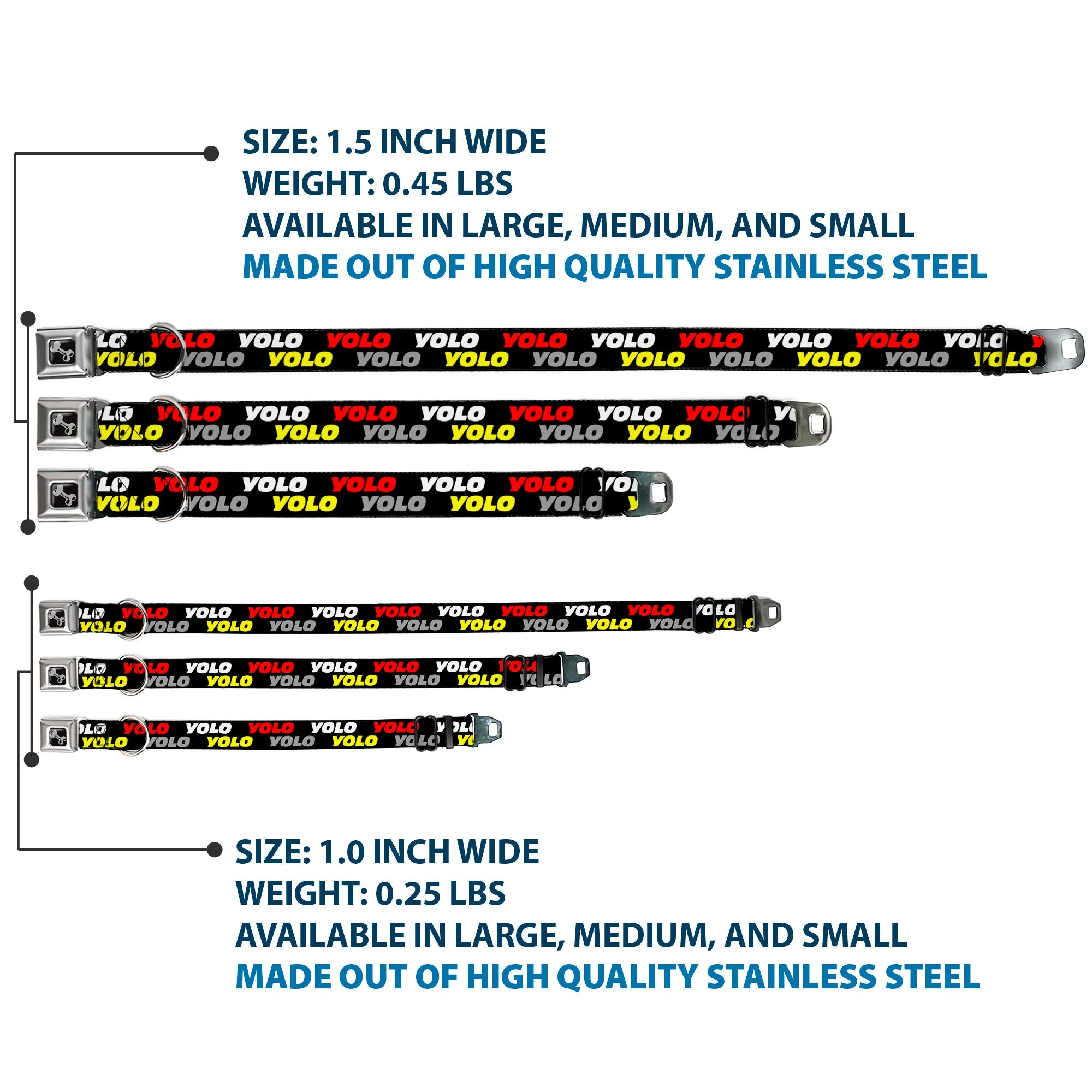 Dog Bone Seatbelt Buckle Collar - YOLO2 Black/Red/White/Gray/Yellow