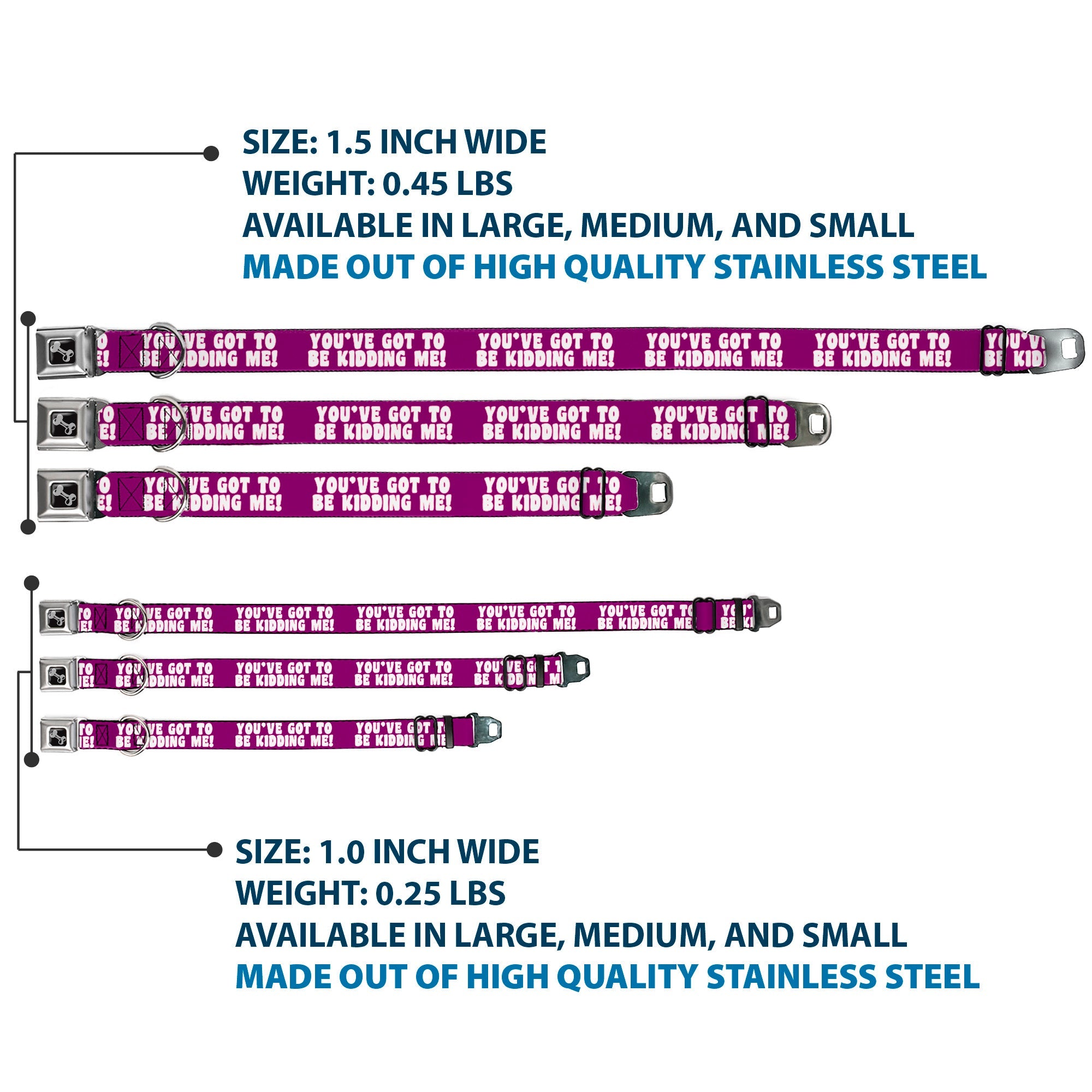 Dog Bone Seatbelt Buckle Collar - YOU'VE GOT TO BE KIDDING ME! Purple/White