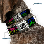 Dog Bone Seatbelt Buckle Collar - YOUNG WILD AND FREE Outline Black/Multi Neon