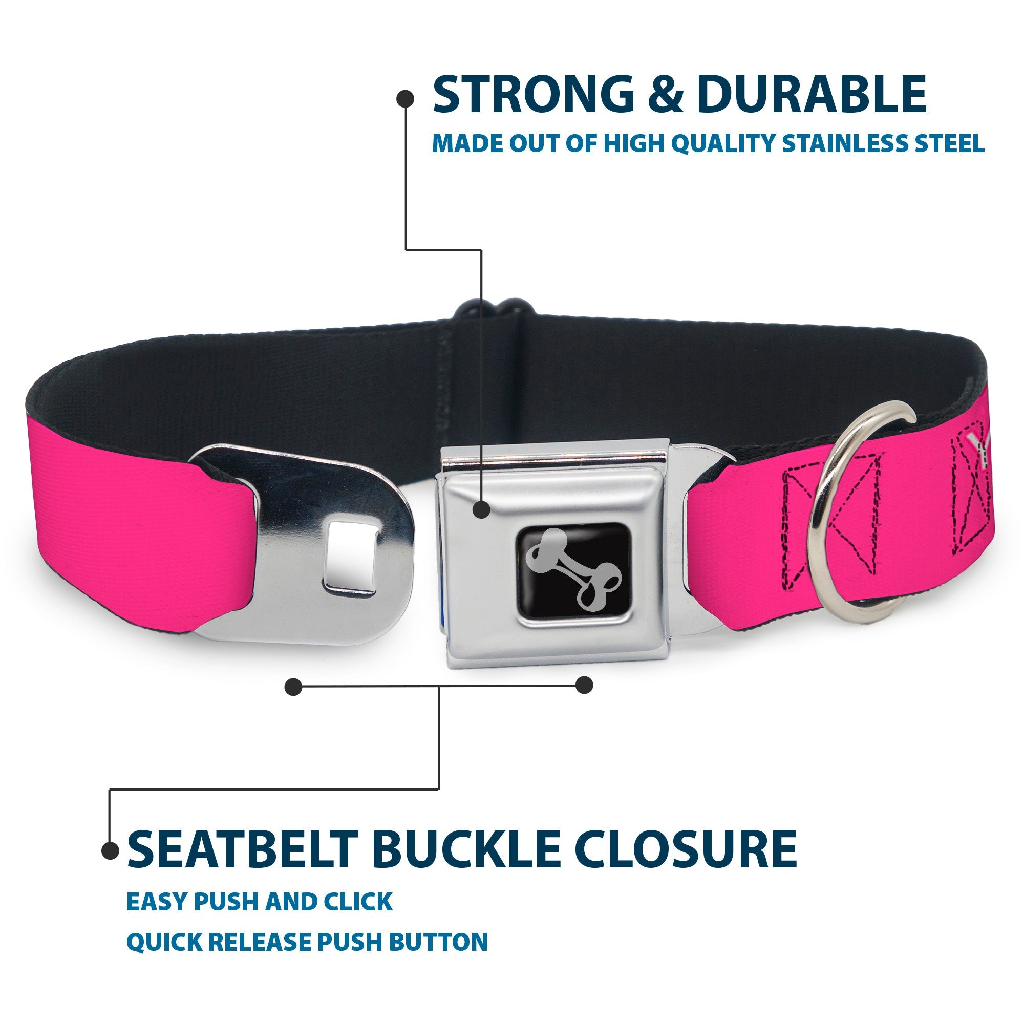 Dog Bone Seatbelt Buckle Collar - YOUNG WILD AND FREE Pink/White/Blue/Yellow/Green