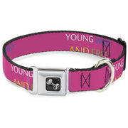 Dog Bone Seatbelt Buckle Collar - YOUNG WILD AND FREE Pink/White/Blue/Yellow/Green