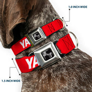Dog Bone Black/Silver Seatbelt Buckle Collar - YAHWEH Text Red/White