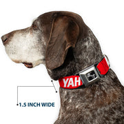 Dog Bone Black/Silver Seatbelt Buckle Collar - YAHWEH Text Red/White