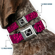 Dog Bone Seatbelt Buckle Collar - Zebra 2 Fuchsia Pink