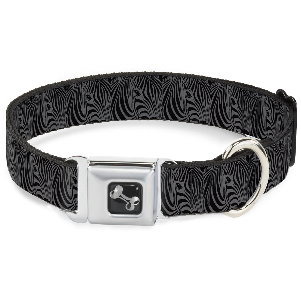 Dog Bone Seatbelt Buckle Collar - Zebra Head Black/Gray