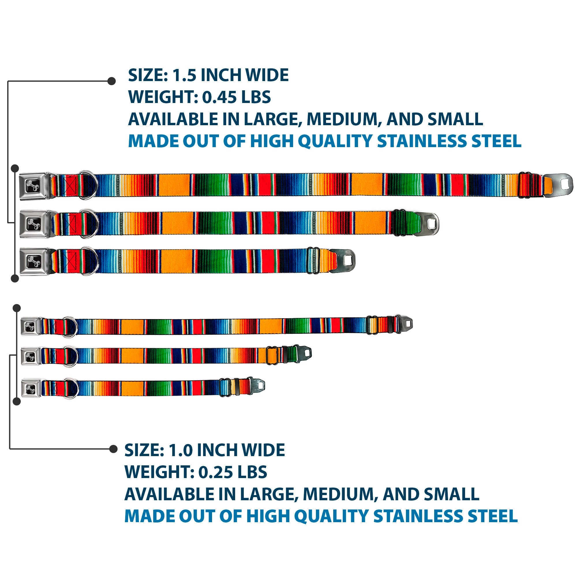 Dog Bone Seatbelt Buckle Collar - Zarape2 Vertical Multi Color Stripe