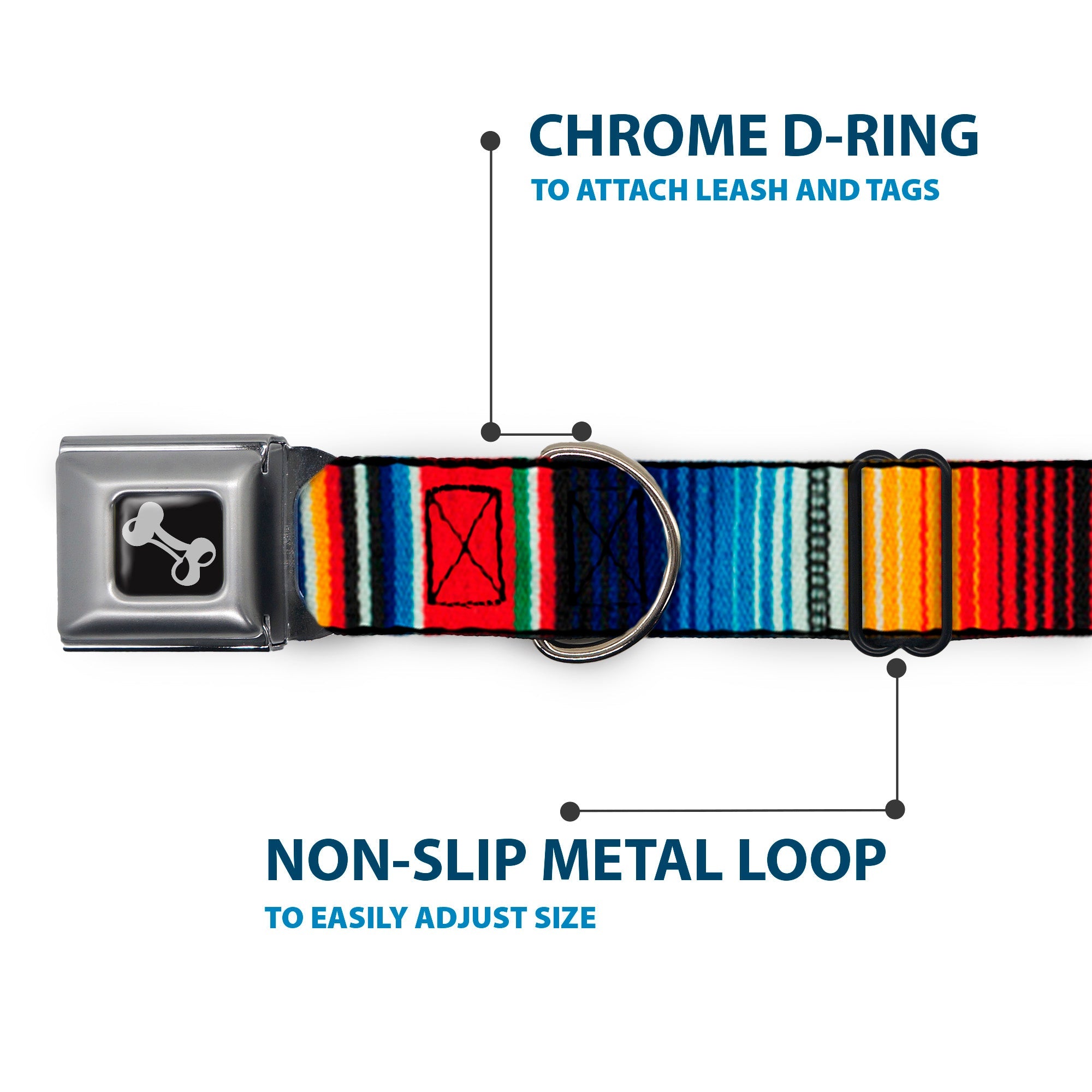 Dog Bone Seatbelt Buckle Collar - Zarape2 Vertical Multi Color Stripe