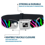 Dog Bone Seatbelt Buckle Collar - Zebra Black/Blue/Green/Pink/Purple