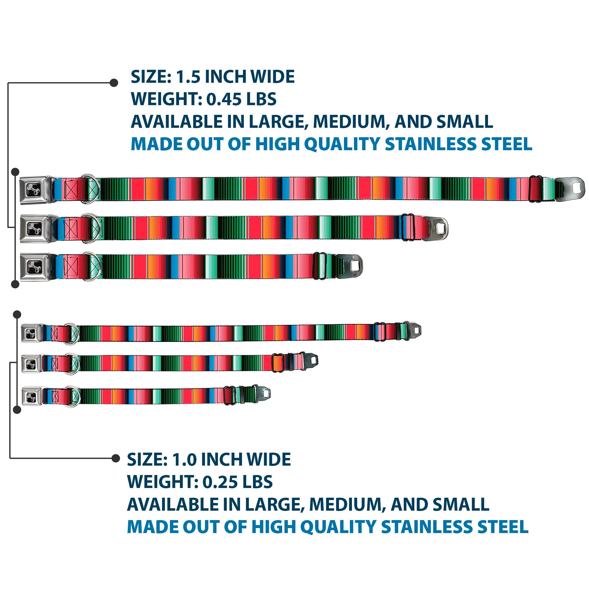 Dog Bone Seatbelt Buckle Collar - Zarape5 Vertical Multi Color Stripe